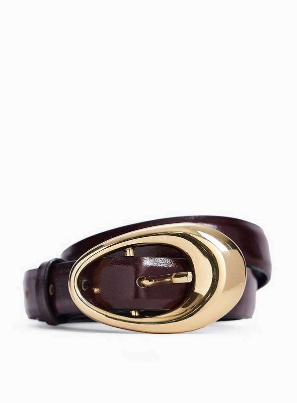 Burgundy Faux Leather High Shine Golden Buckle Belt S